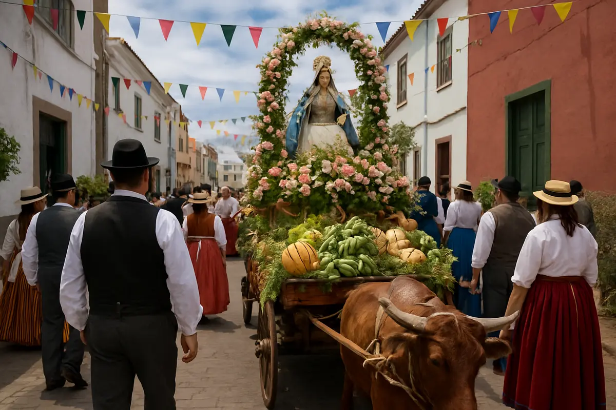 Arico celebra sus fiestas en honor a Nuestra Señora de Abona con la Bajada de la Virgen Fotografía editorial de una procesión tradicional en un pueblo de Tenerife