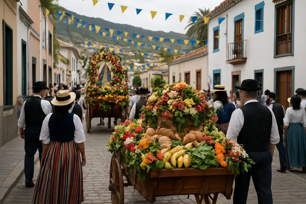 Adeje celebra la romería en honor a la Virgen de la Encarnación del 9 al 18 de octubre Fotografía editorial de una romería con carros engalanados en Tenerife